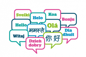 Words in speech bubbles for many different languages